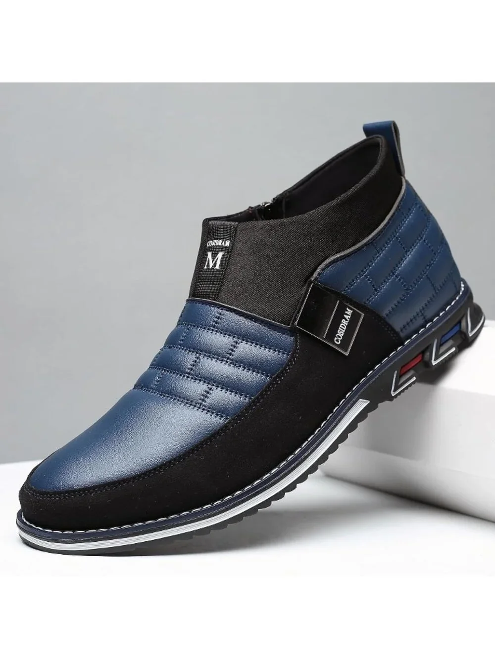 Men's Black & Blue Grid Textured Two-tone Flexible Derby Oxfords Dress Sneakers